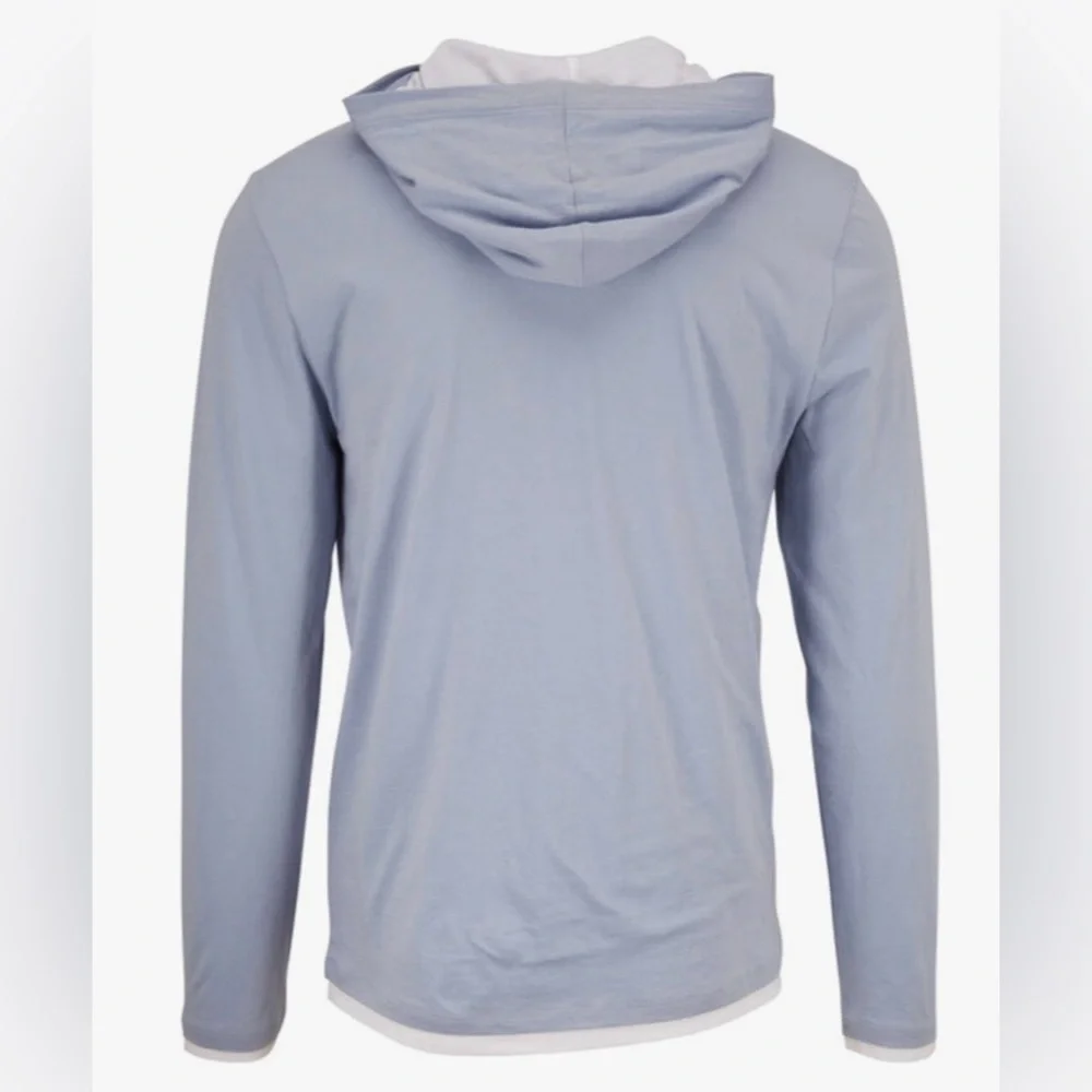 VINCE - Men’s Hoodie (L) - Pima Double Layer Long-Sleeve in Blue & White - Picture 4 of 4